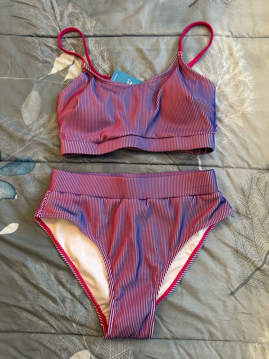 Cupshe Other - NWTS Cupshe Pink and Blue Striped High Waist Bikini Set Sz S